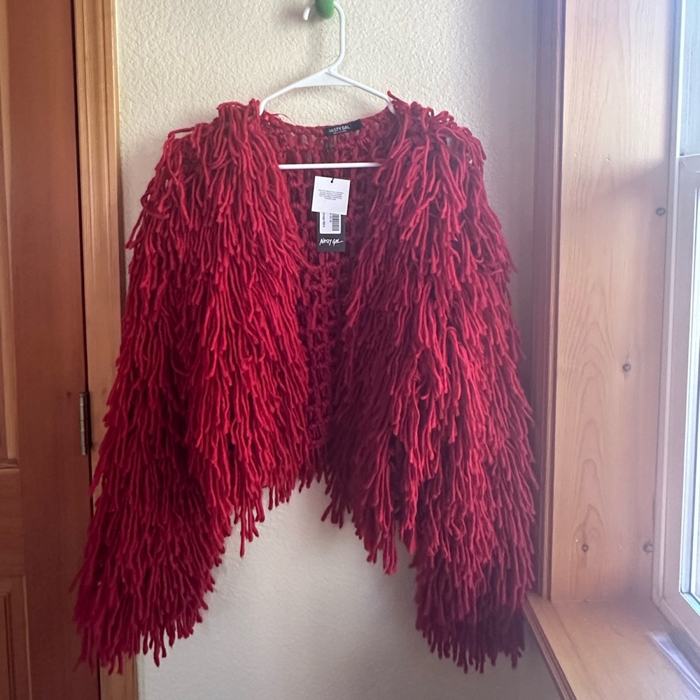 SOLD NWT Nasty Gal red fringe cardigan